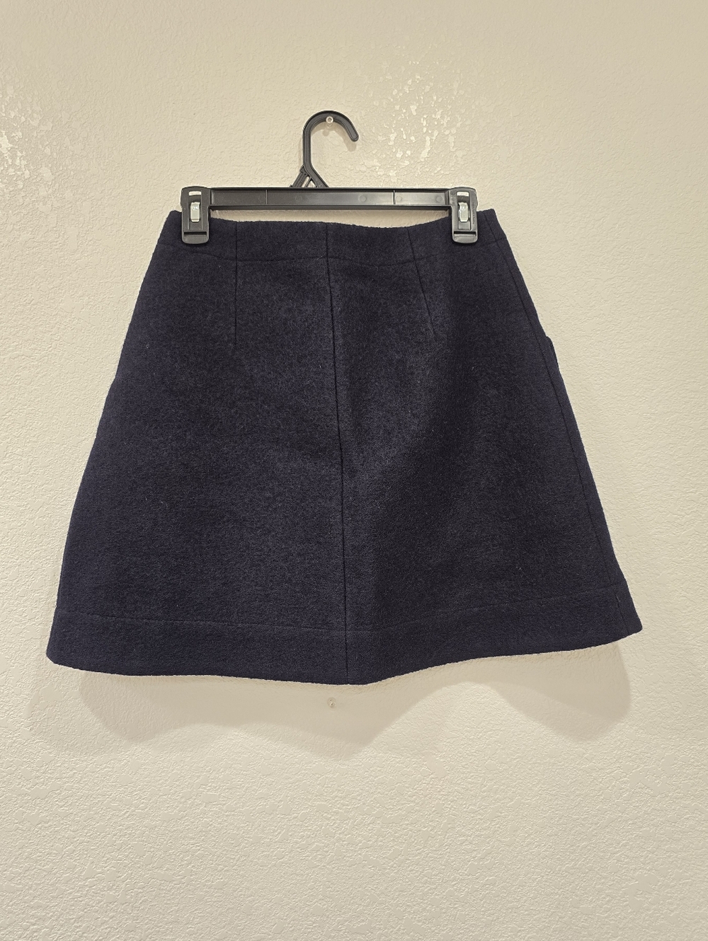 COS navy blue A-line wool mini skirt large front patch pockets 6 - Picture 5 of 9